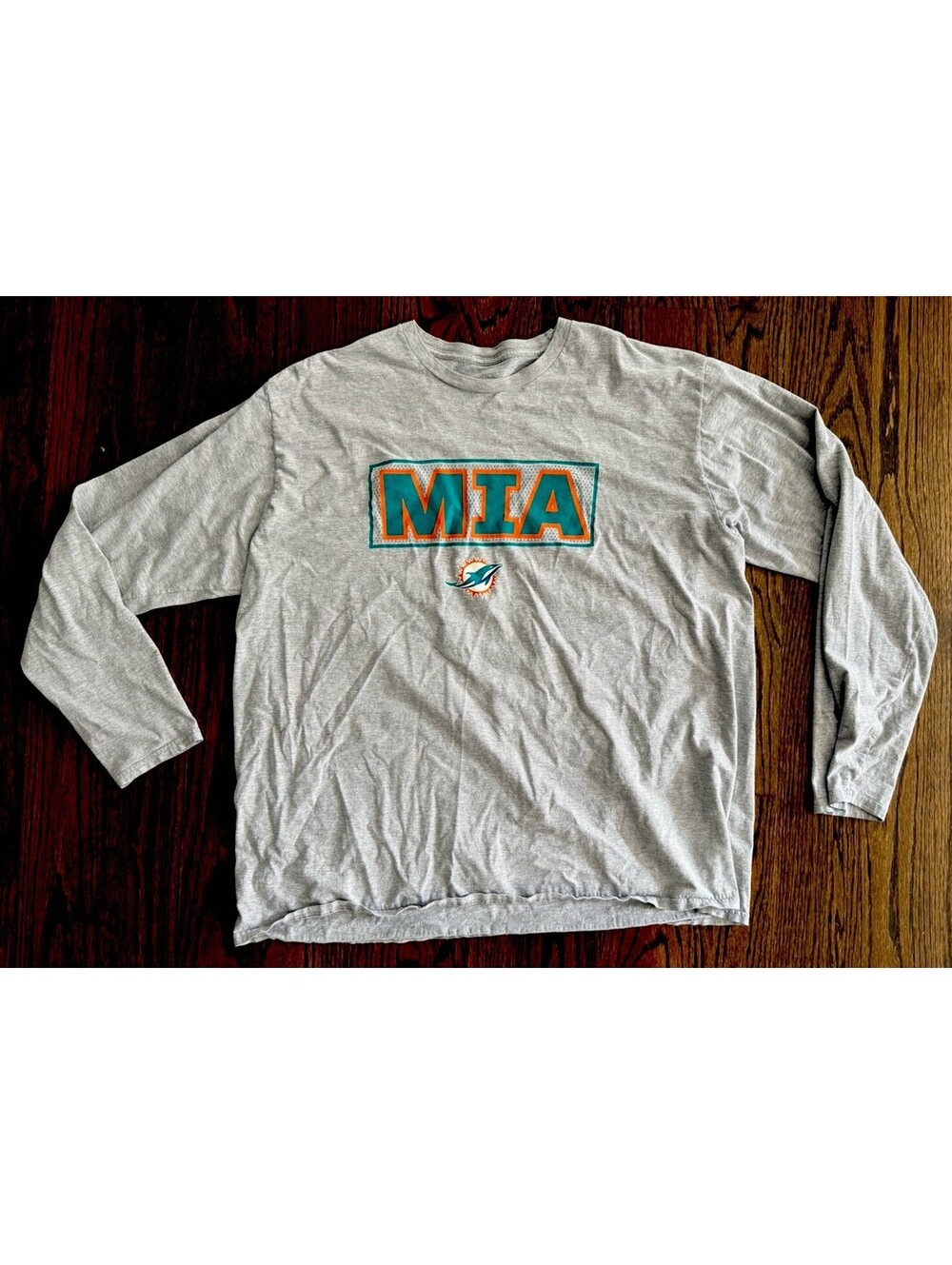 Miami Dolphins NFL Long Sleeve Shirt Mens XXXL 3XL Gray MIA Logo Football Tee
